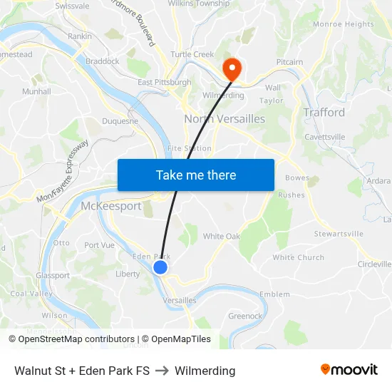 Walnut St + Eden Park FS to Wilmerding map