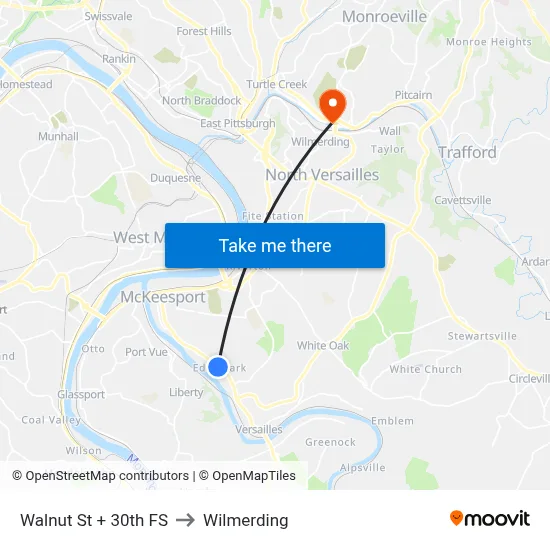 Walnut St + 30th FS to Wilmerding map