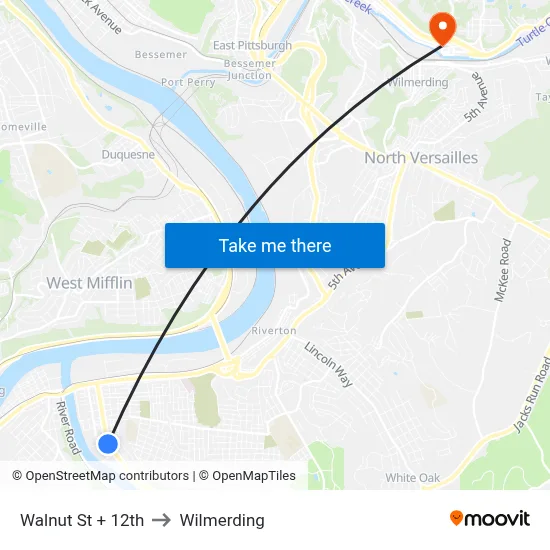 Walnut St + 12th to Wilmerding map