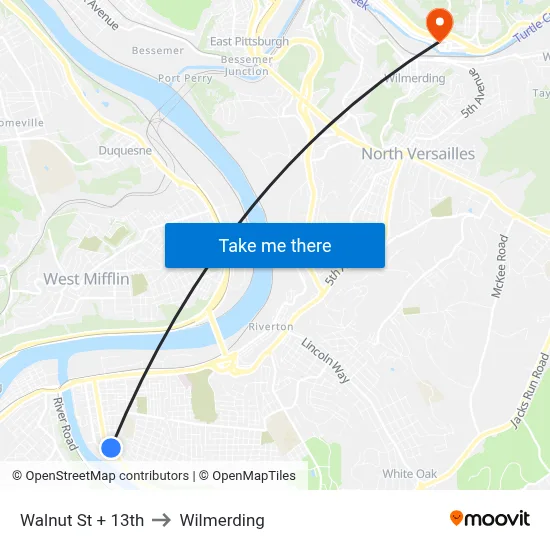 Walnut St + 13th to Wilmerding map