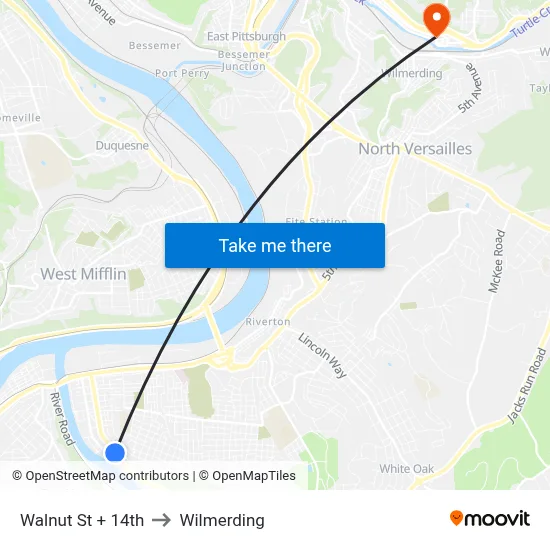 Walnut St + 14th to Wilmerding map