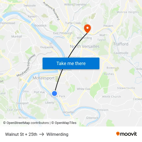Walnut St + 25th to Wilmerding map