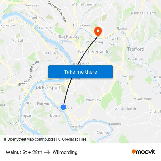 Walnut St + 28th to Wilmerding map