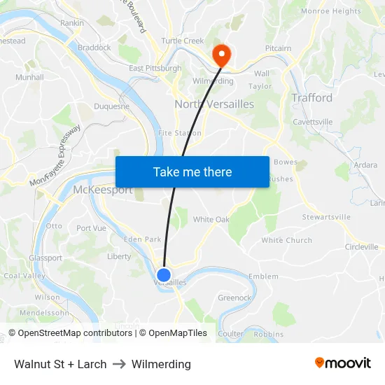 Walnut St + Larch to Wilmerding map