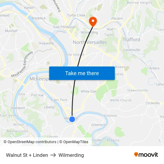 Walnut St + Linden to Wilmerding map