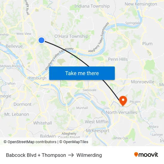 Babcock Blvd + Thompson to Wilmerding map