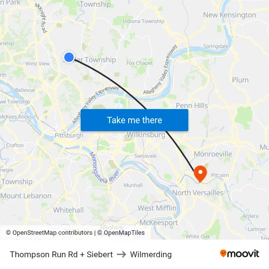 Thompson Run Rd + Siebert to Wilmerding map
