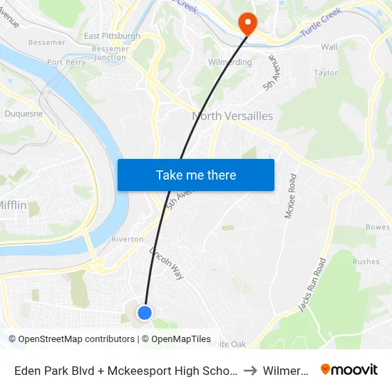Eden Park Blvd + Mckeesport High School Drvwy to Wilmerding map