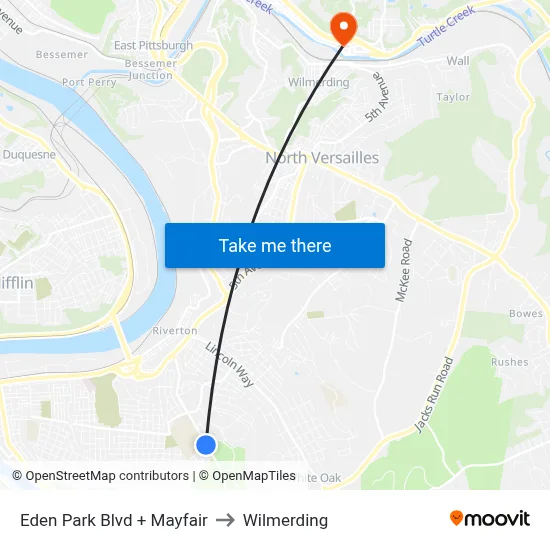 Eden Park Blvd + Mayfair to Wilmerding map