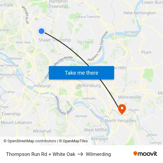 Thompson Run Rd + White Oak to Wilmerding map