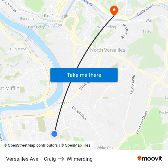 Versailles Ave + Craig to Wilmerding map