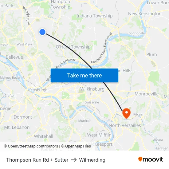 Thompson Run Rd + Sutter to Wilmerding map