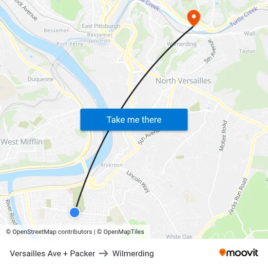 Versailles Ave + Packer to Wilmerding map
