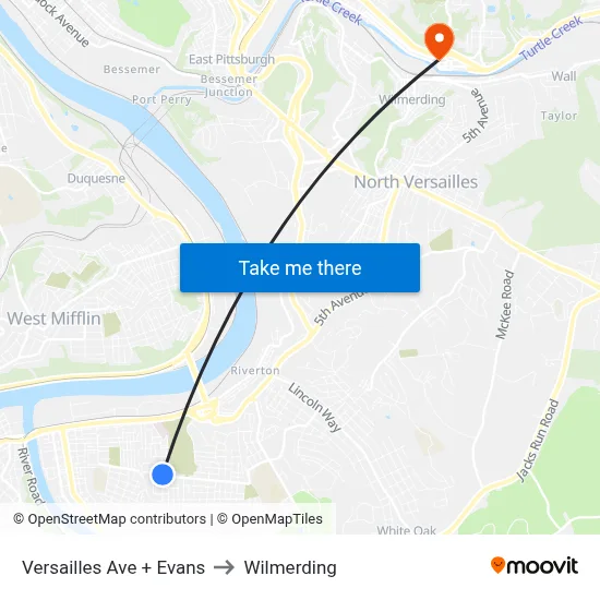 Versailles Ave + Evans to Wilmerding map