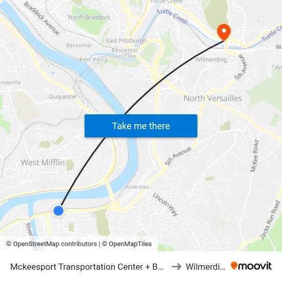 Mckeesport Transportation Center + Bay #4 to Wilmerding map