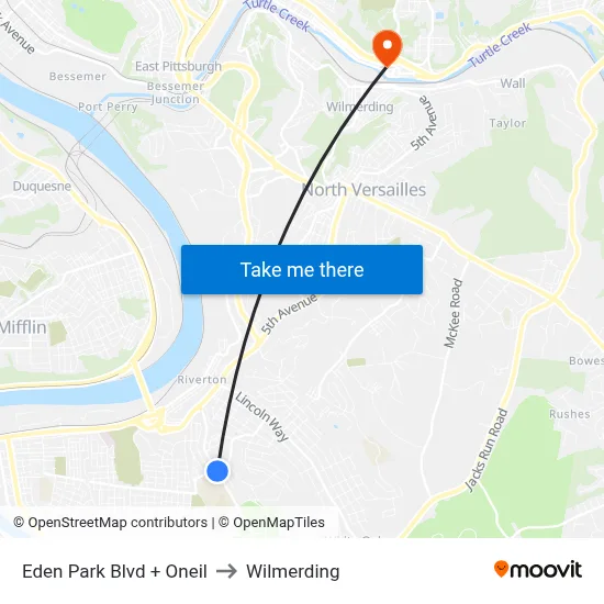 Eden Park Blvd + Oneil to Wilmerding map