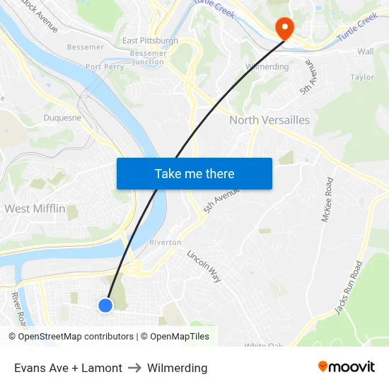 Evans Ave + Lamont to Wilmerding map
