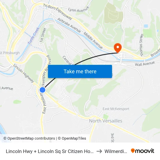 Lincoln Hwy + Lincoln Sq Sr Citizen Home to Wilmerding map