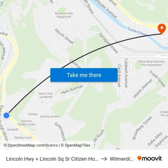 Lincoln Hwy + Lincoln Sq Sr Citizen Home to Wilmerding map