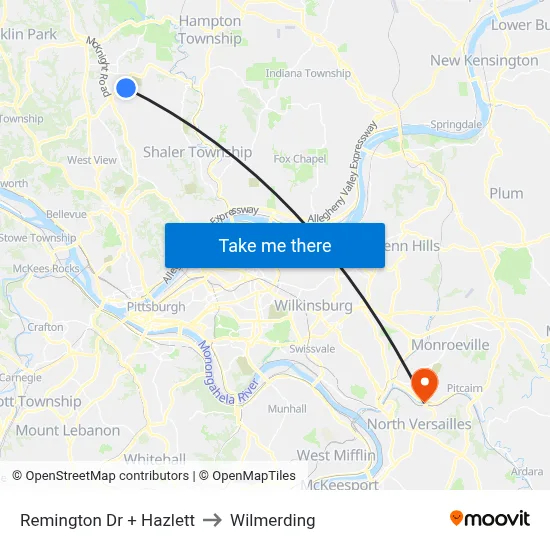 Remington Dr + Hazlett to Wilmerding map