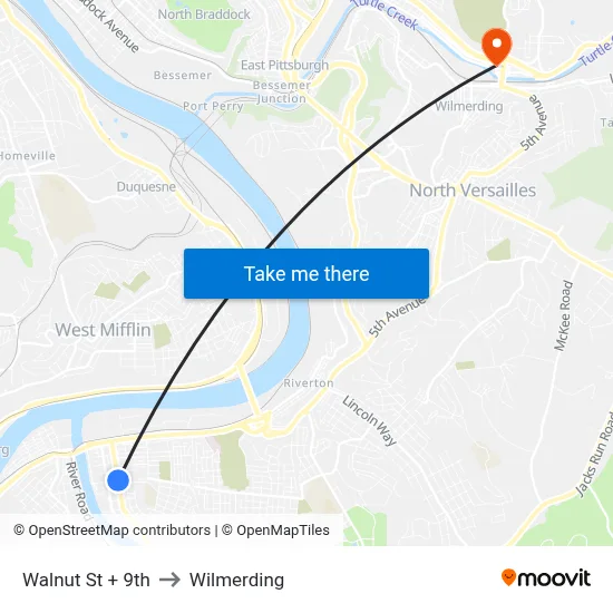 Walnut St + 9th to Wilmerding map