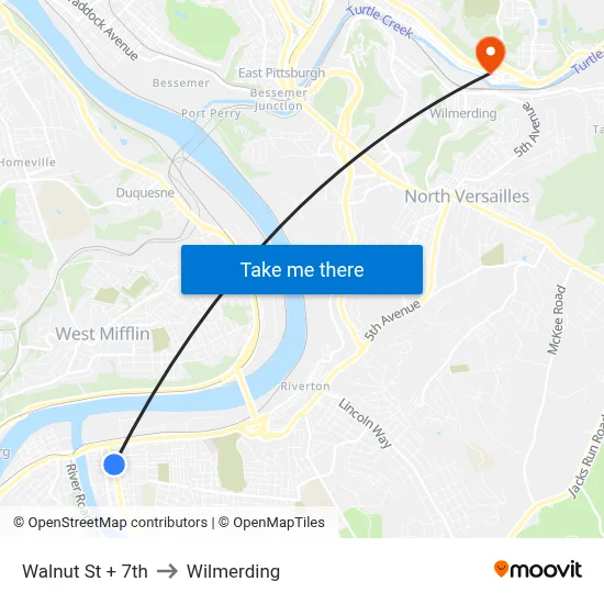 Walnut St + 7th to Wilmerding map