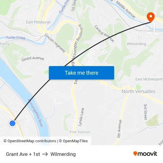 Grant Ave + 1st to Wilmerding map