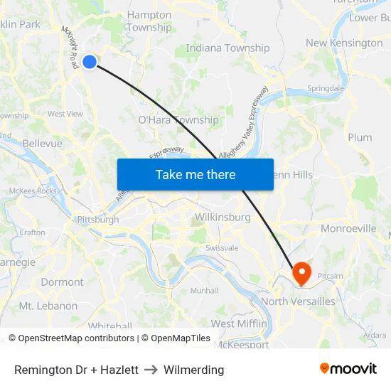 Remington Dr + Hazlett to Wilmerding map