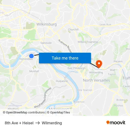 8th Ave + Heisel to Wilmerding map
