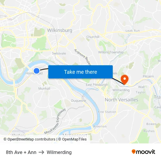 8th Ave + Ann to Wilmerding map