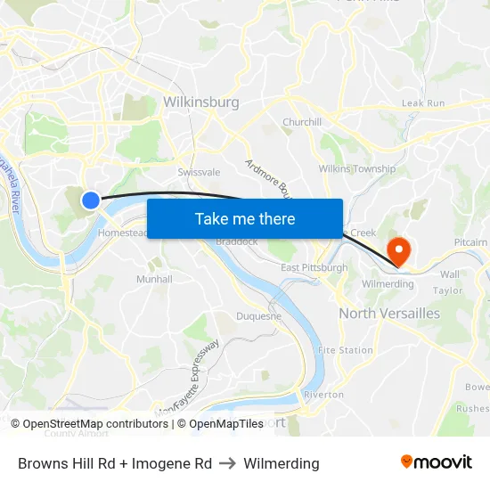 Browns Hill Rd + Imogene Rd to Wilmerding map