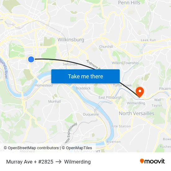 Murray Ave + #2825 to Wilmerding map