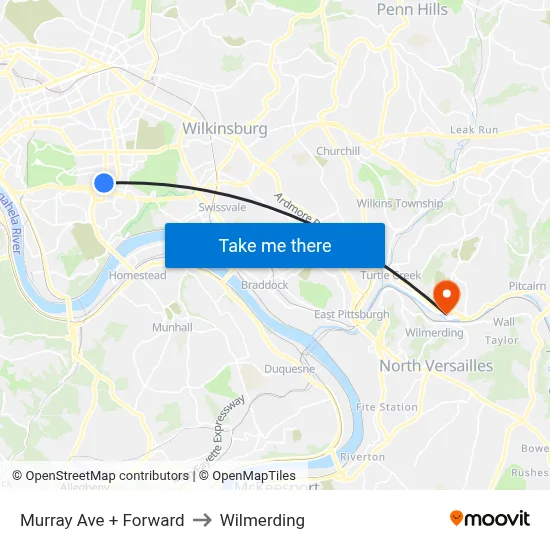 Murray Ave + Forward to Wilmerding map