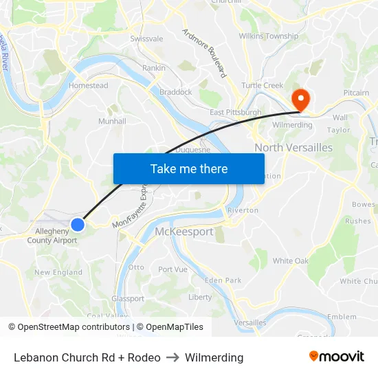 Lebanon Church Rd + Rodeo to Wilmerding map