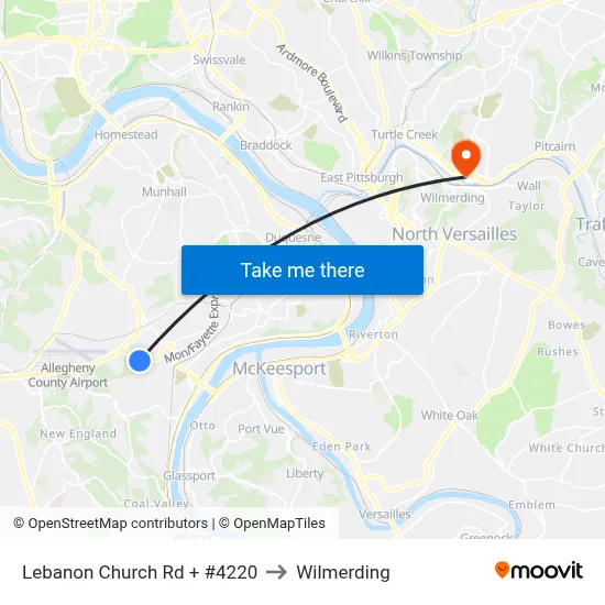 Lebanon Church Rd + #4220 to Wilmerding map