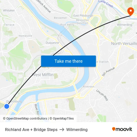 Richland Ave + Bridge Steps to Wilmerding map