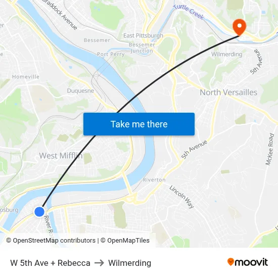 W 5th Ave + Rebecca to Wilmerding map