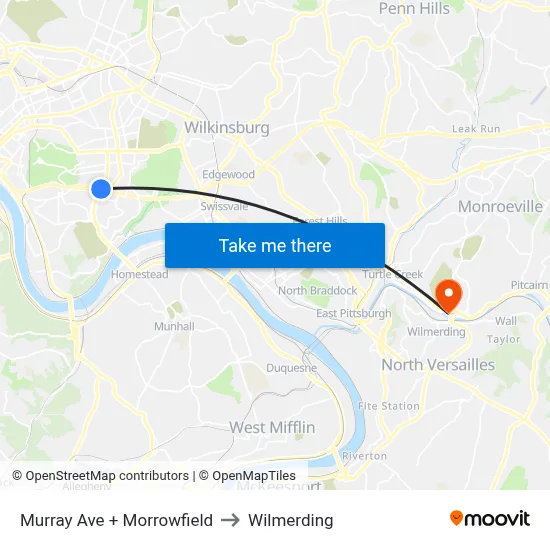 Murray Ave + Morrowfield to Wilmerding map