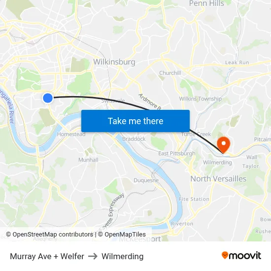 Murray Ave + Welfer to Wilmerding map