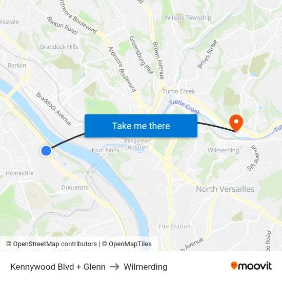 Kennywood Blvd + Glenn to Wilmerding map