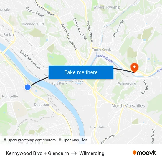Kennywood Blvd + Glencairn to Wilmerding map