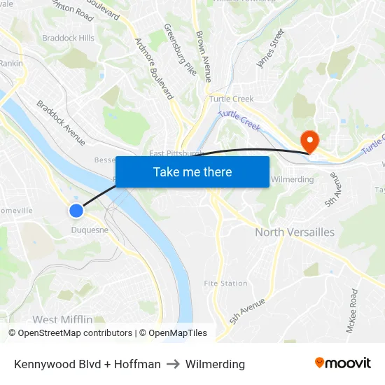 Kennywood Blvd + Hoffman to Wilmerding map