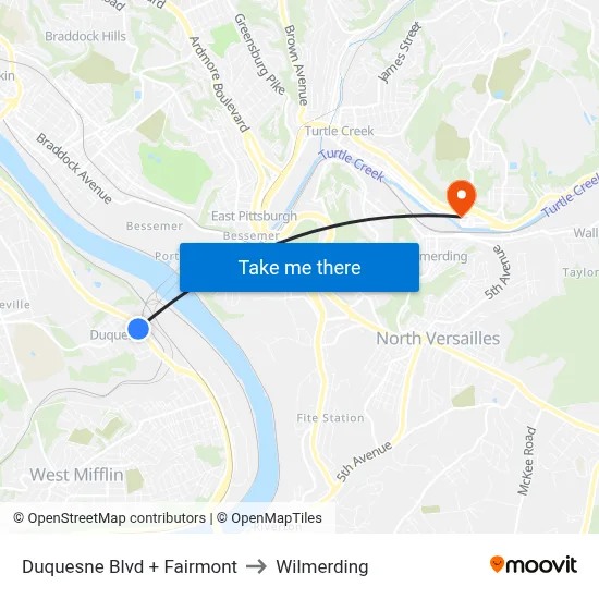 Duquesne Blvd + Fairmont to Wilmerding map