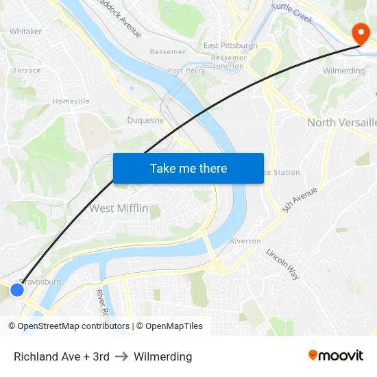 Richland Ave + 3rd to Wilmerding map