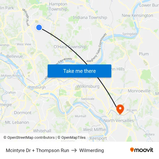 Mcintyre Dr + Thompson Run to Wilmerding map