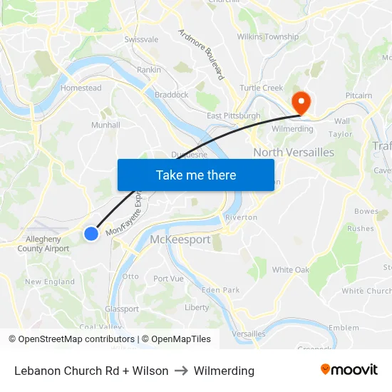 Lebanon Church Rd + Wilson to Wilmerding map