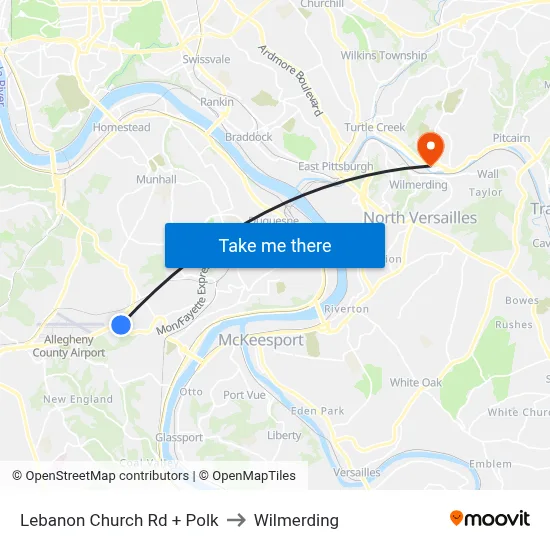 Lebanon Church Rd + Polk to Wilmerding map