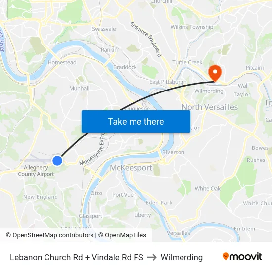 Lebanon Church Rd + Vindale Rd FS to Wilmerding map