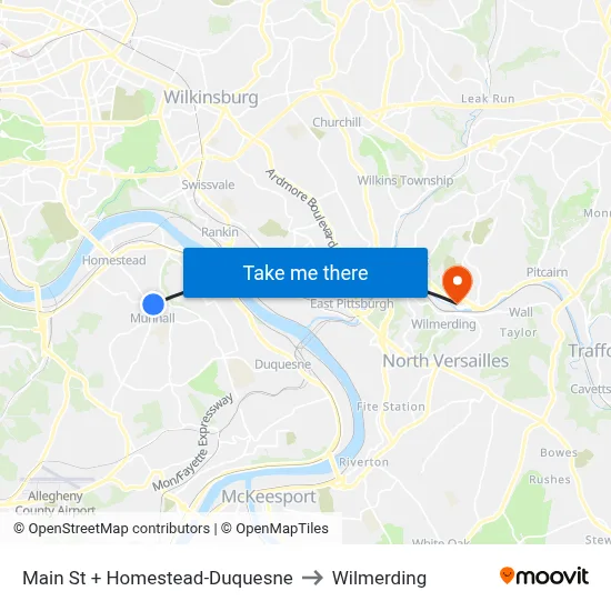 Main St + Homestead-Duquesne to Wilmerding map