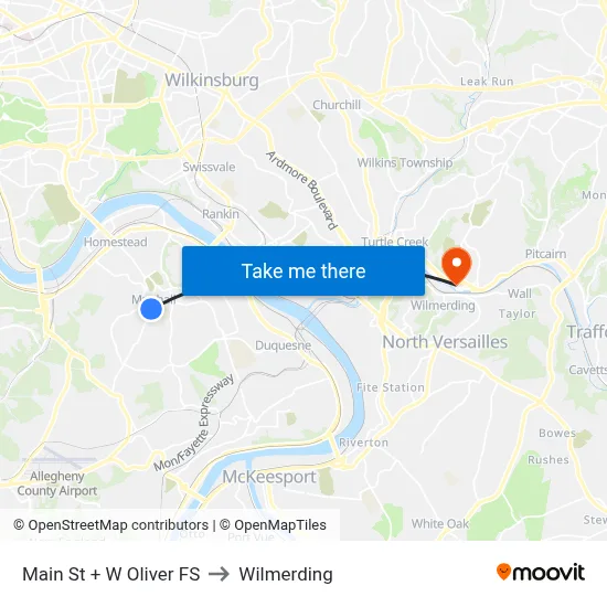 Main St + W Oliver FS to Wilmerding map